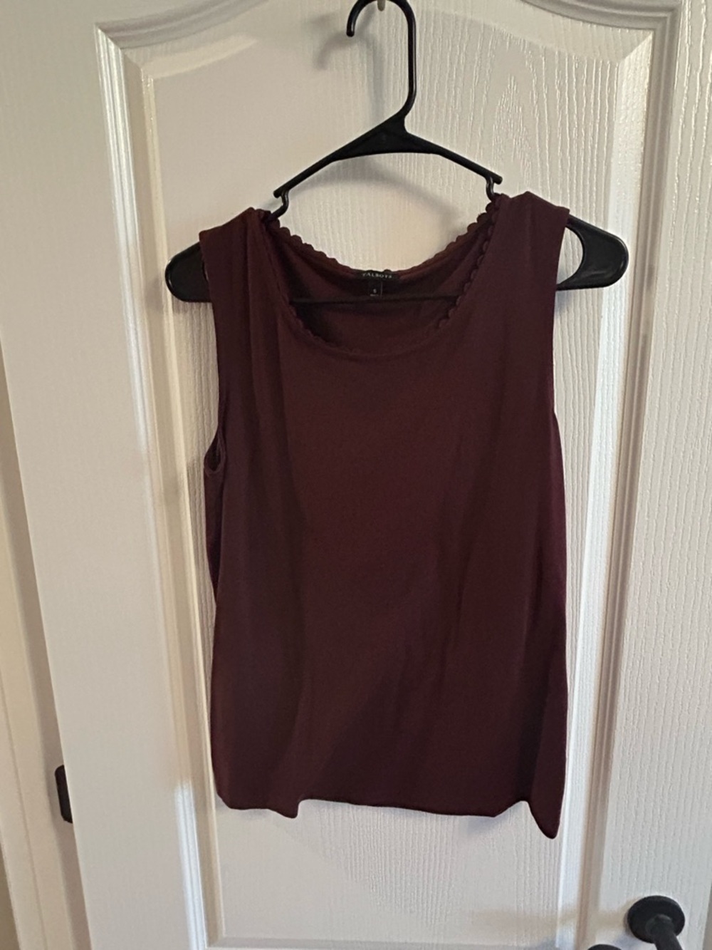 Talbots Scallop-Trim Sleeveless Tank - Burgundy